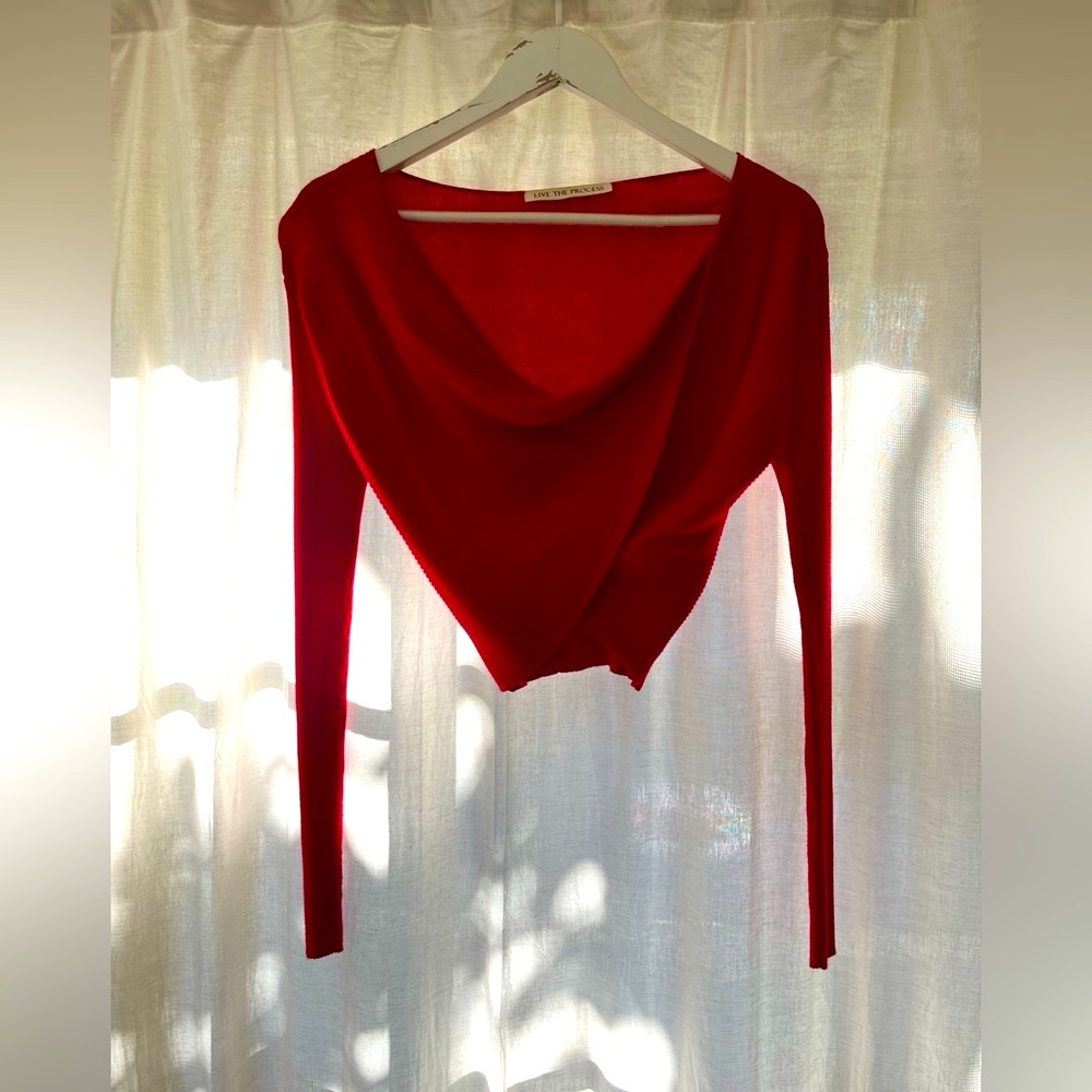 Live The Process Cropped Rib Wrap Sweater